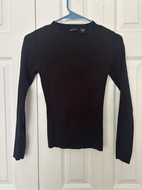 Moda Black Ribbed Crewneck Long Sleeve Top